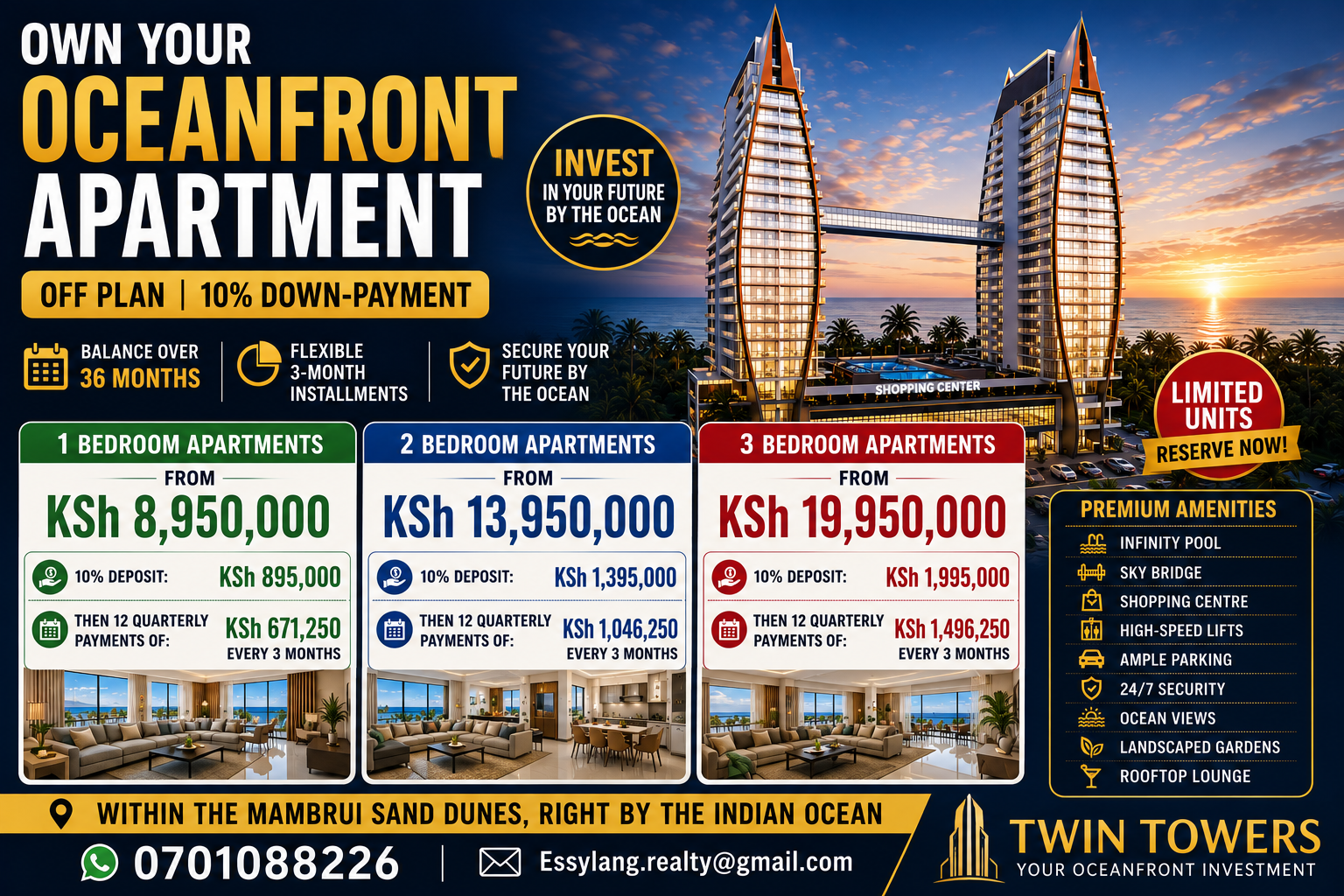 Own Your Oceanfront Apartment - Essylang Highrise Apartments flyer